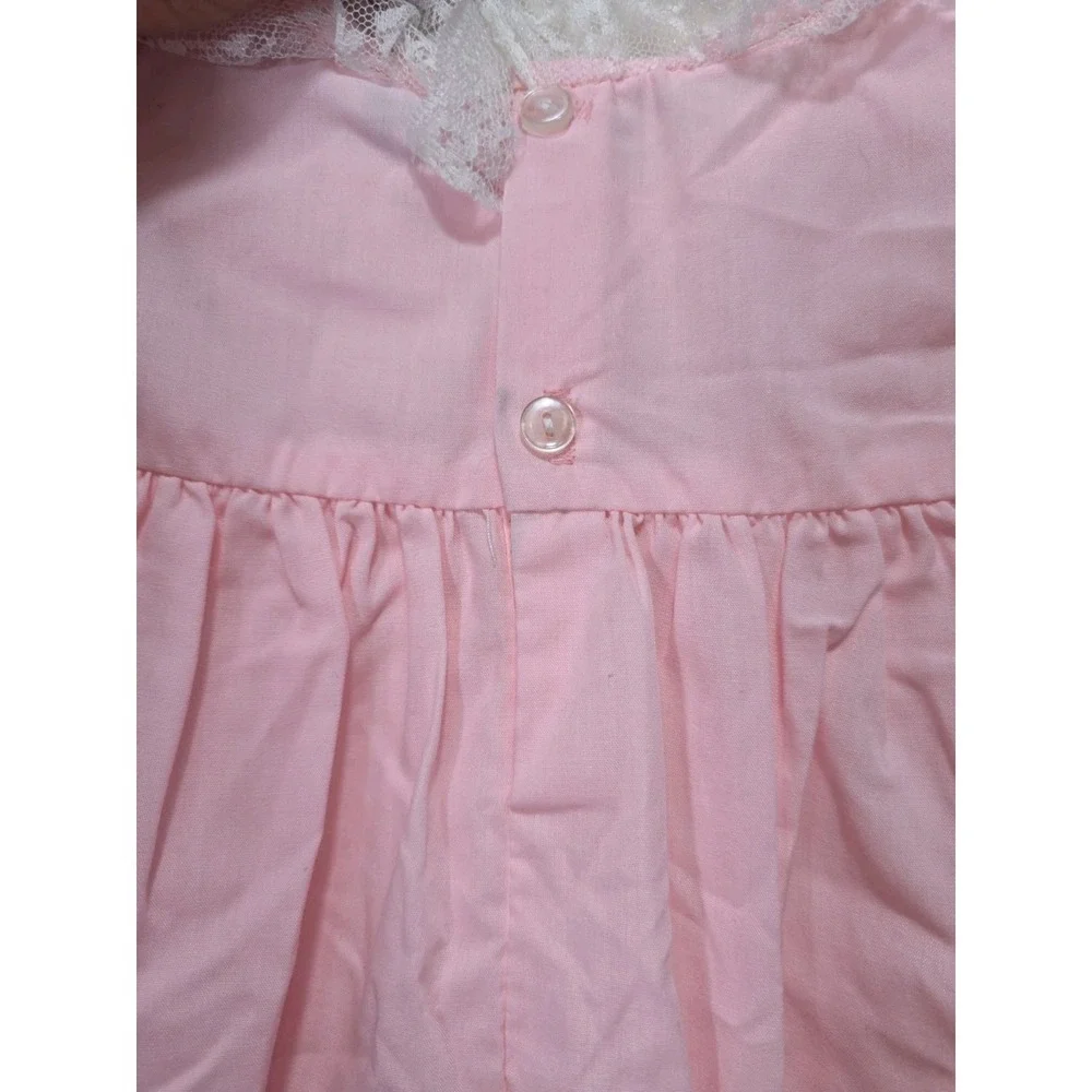 Vintage MyFair Pink Baby Dress Lace Collar Puff Sleeve 18 Months
